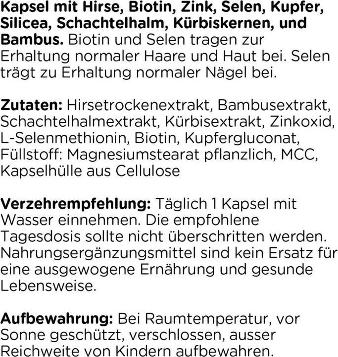 Nährwerte und Zutaten Kanela Haar, Haut und Nägel Kapseln (100 Stk) (100 Stück, Kapseln)