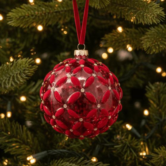 Actual product image Mon Chouchou Weihnachtskugel Glas mit Samt Ø10cm rot