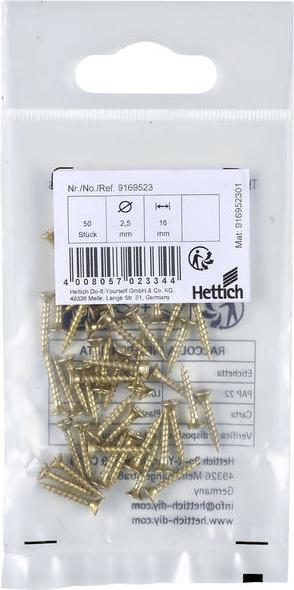 Actual product image Hettich Schrauben fr Stangenscharniere, 2,5x16mm vermessingt, 50 St. (50 Screws per piece)