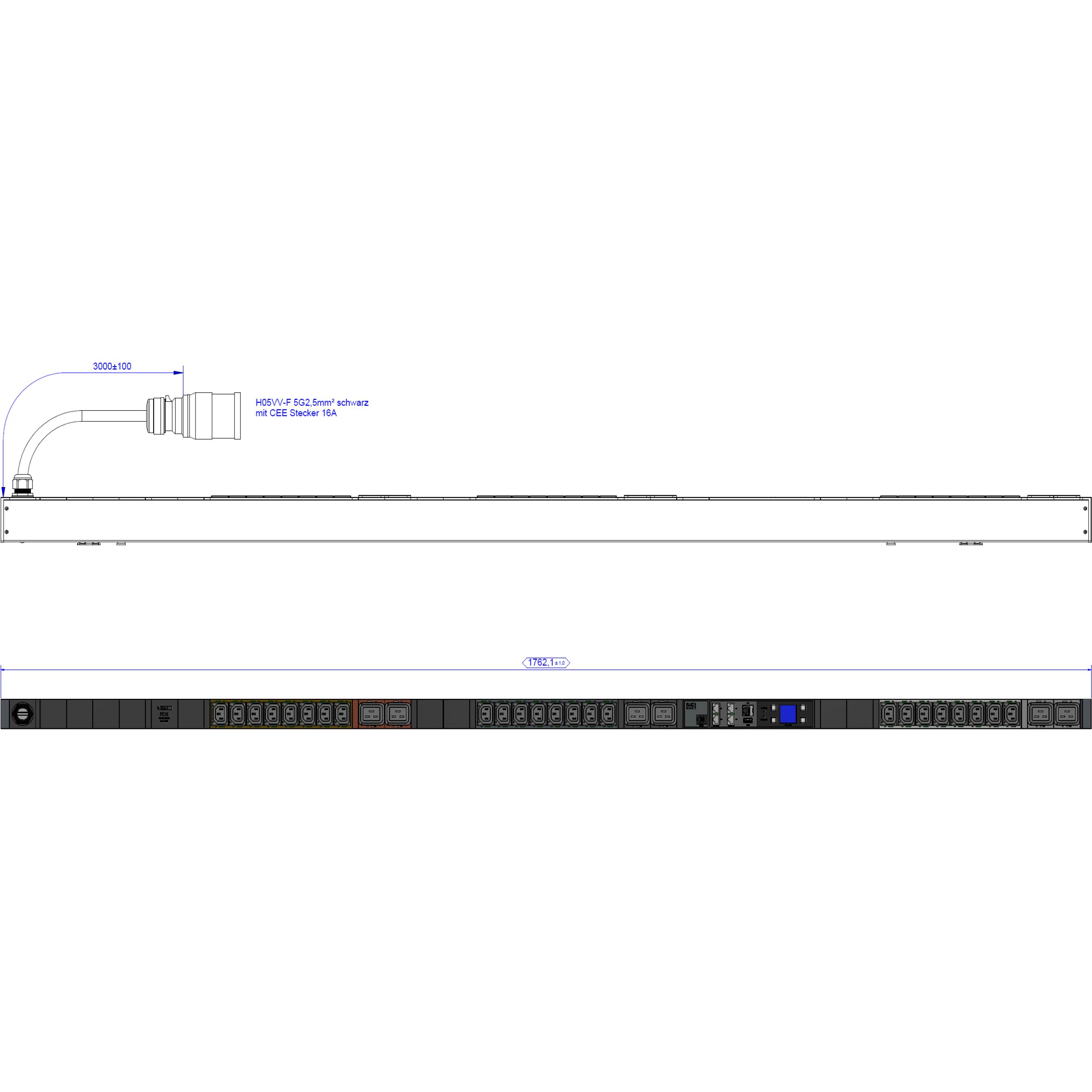Bachmann BN3500 24xC13 6xC19 3xRCM Messung p.Sd. H05VV-F 3G 2,5 CEE 3x16A LAN, USV Zubehör