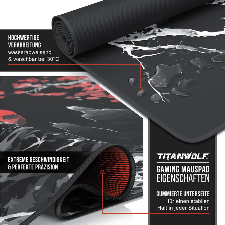 Image du produit Titanwolf Gaming Mauspad, XXXL Speed Mausmatte 1200 x 600 mm, Geschwindigkeit & Präzision, Japan Ink Black (XXL)