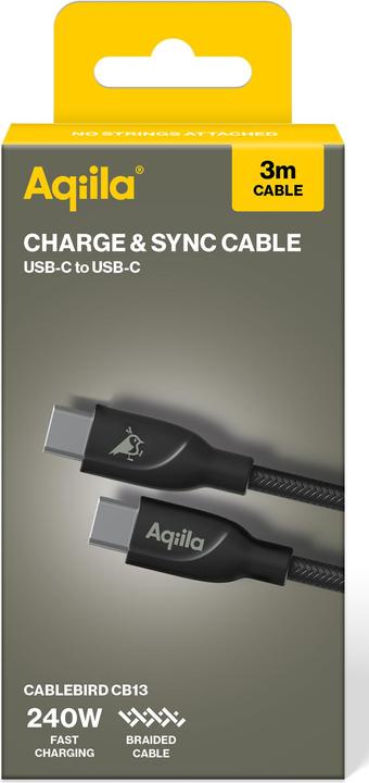 Produktbild Aqiila Cablebird CB13 - USB-C to USB-C Braided cable, 240W (3m) - Black (3 m, USB 2.0, 240 W)