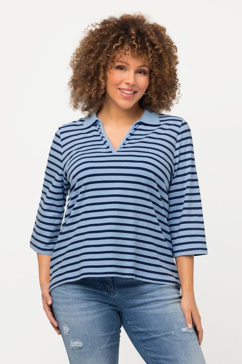 Image du produit Ulla Popken Polo à rayures, col en V et manches 3/4 (58)
