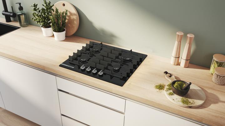 Produktbild Bosch Hausgeräte Serie 8, Gaskochfeld, 60 cm, Hartglas, Schwarz, PRP6A6H40