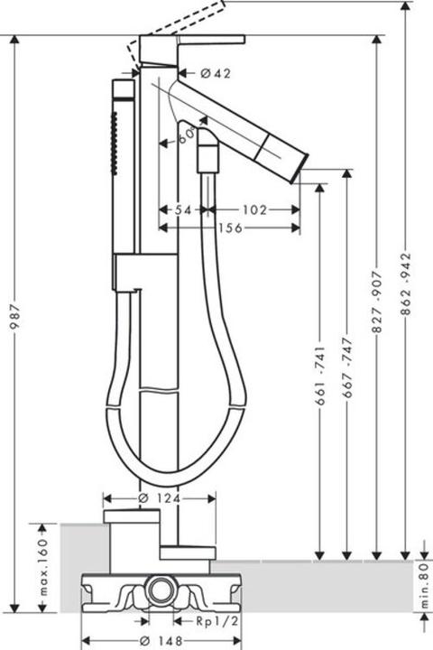 Produktbild hansgrohe Einhebel-Wannenmischer AXOR STARCK DN 15, bodenstehend chrom