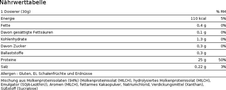 Valori nutrizionali e ingredienti Optimum Nutrition Isolato Gold Standard (Chocolate, 1 pz., 930 g)