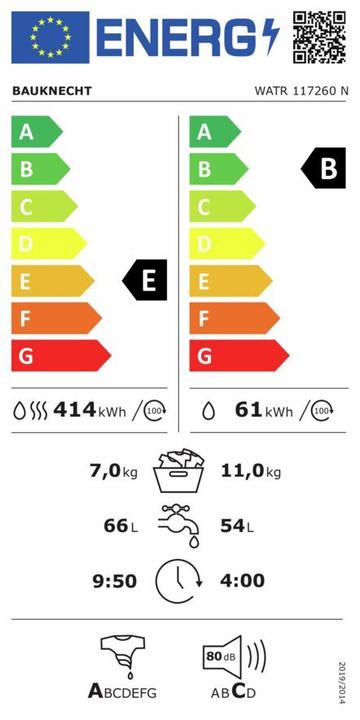Energy Label Bauknecht WATR 117260 N