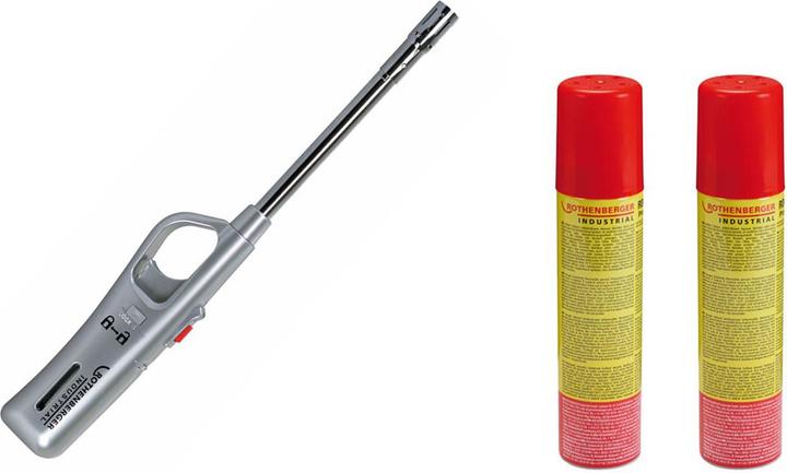 Rothenberger Industrial 1x Gasanzünder Sturmsicher inkl. 2x Rofill Gas 100 ml