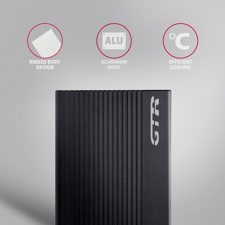 Actual product image Axagon EE25-GTR USB-C 3.2 Gen 2 - SATA 6G, 2.5" external hard drive enclosure, corrugated - black (2.5")