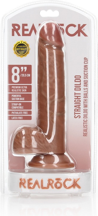 Actual product image RealRock Straight Realistic Dildo with Balls and Suction Cup - 8"/ 20.5 cm
