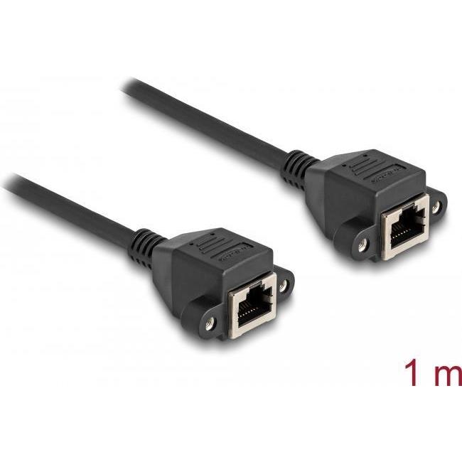 Delock RJ50 Verlängerungskabel Buchse zu Buchse S/FTP 1 m schwarz (S/FTP, 1 m), Netzwerkkabel
