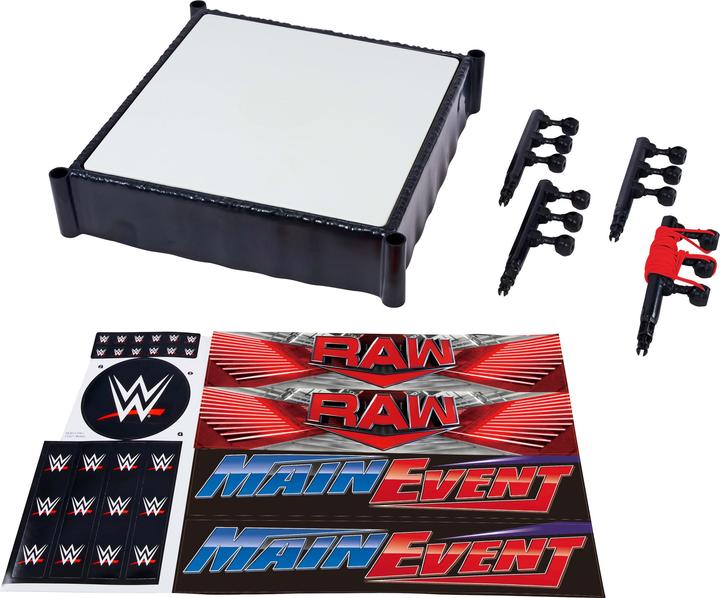 Mattel WWE Superstar-Ring mit Etiketten für Hauptkampf und RAW, Matte mit Sprungfedern und Ring mit