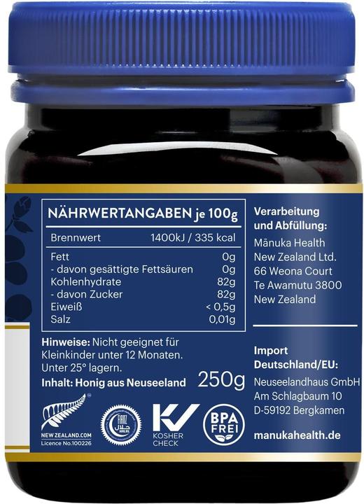 Nutritional values and ingredients Manuka Health MGO 400+ Manuka Honey 250 g (250 g)