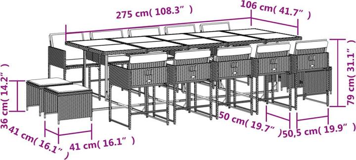 Produktbild vidaXL Garten Essgruppe (275 x 106 x 73 cm)