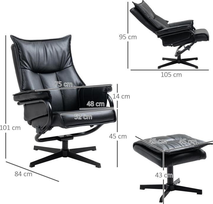 Immagine prodotto Homcom Poltrona relax con funzione reclinabile e sgabello
