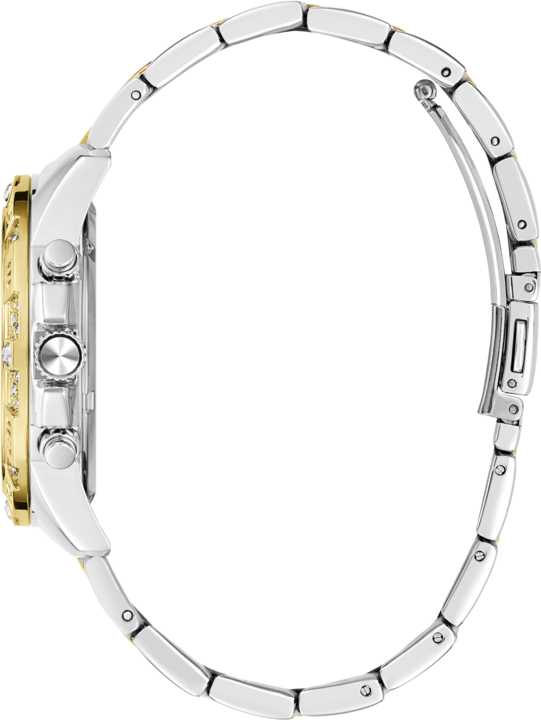 Produktbild Guess P SLV CS W/ P GLD TOP PART W/ CRYS / SUN WHT GLITZ MF DL / P SLV & GLD BRCT Armbanduhr (Uhr mit Schmuckstein, Analoguhr, 40 mm)