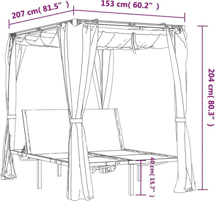 Immagine prodotto vidaXL Sonnenliege mit Vorhängen (207 cm)