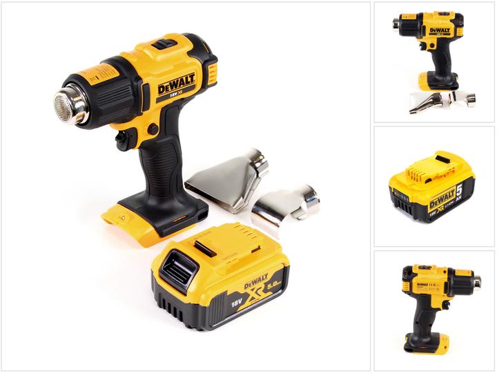 Actual product image DeWalt DCE 530 N Battery heat gun 18V 530°C + 1x battery 5.0Ah + surface and reflector nozzle - without