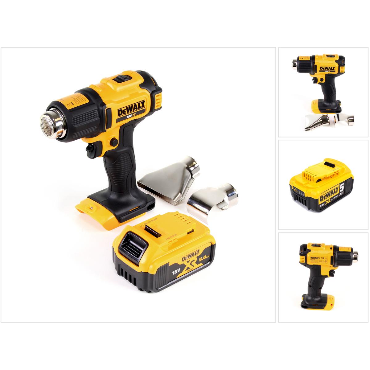 DeWalt, Essiccatore ad aria calda, DCE 530 N Pistola termica a batteria 18V 530°C + 1x batteria 5.0Ah + ugello per superficie e