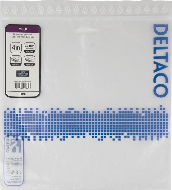 Actual product image Deltaco High-Speed Flex HDMI cable, 4M, w/lock, 4K UHD, black (4 m)