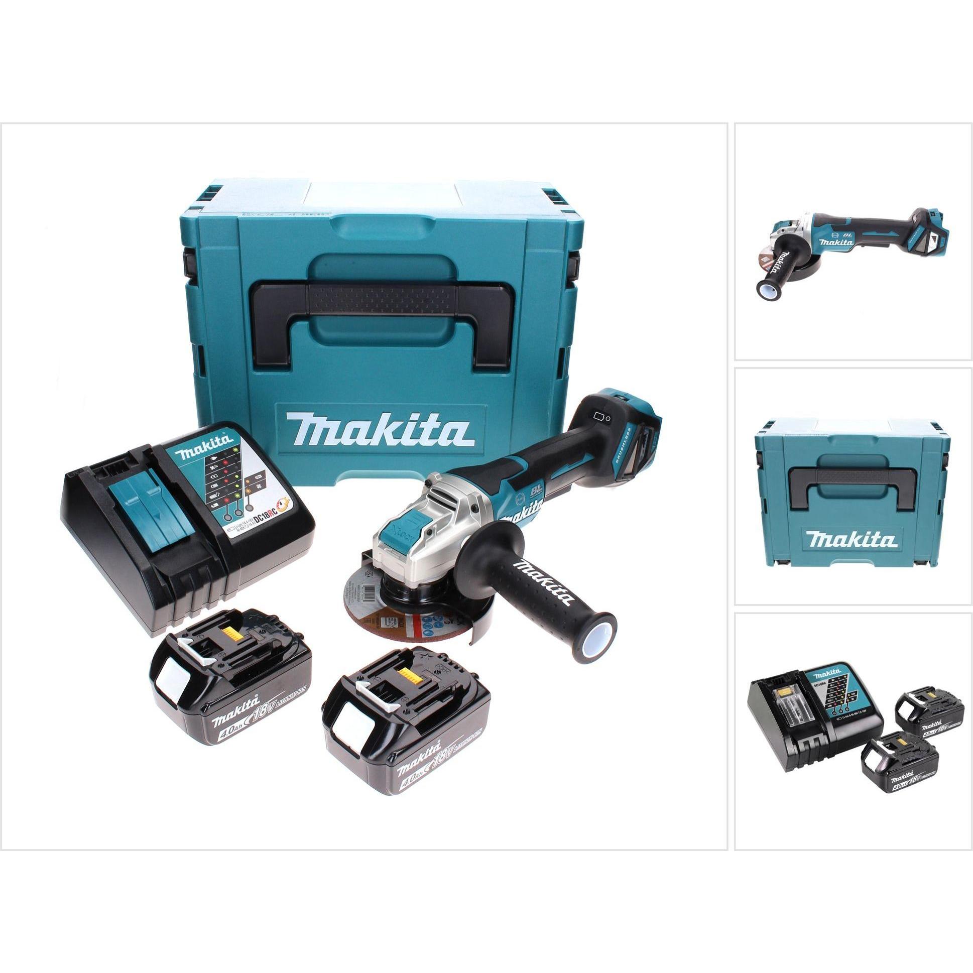 Makita, Winkelschleifer, DGA 519 RMJ Akku Winkelschleifer 18 V 125 mm Brushless X-Lock + 2x Akku 4,0 Ah + Ladegerät + (1...