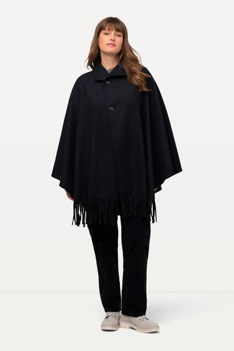Actual product image Ulla Popken Fringed Hem Wool Blend Poncho (50, 52, 54, 56)