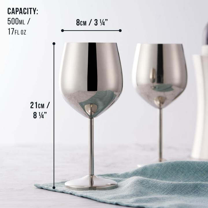 Actual product image Oak & Steel Stainless steel wine glasses silver set of 4 (50 cl, 4 Glasses, Wine glasses set)