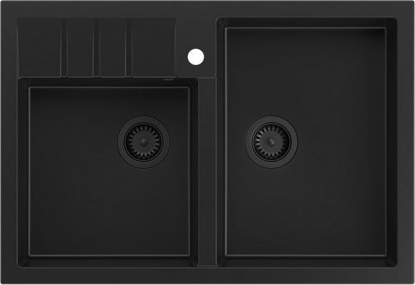 Quadron Spüle | RECHNUNG 120 | Granit-Küchenspüle SCHWARZ matt | Masse: 90 x 62 x 20,5 cm | 2-Fächer- (90 cm, 62 cm)
