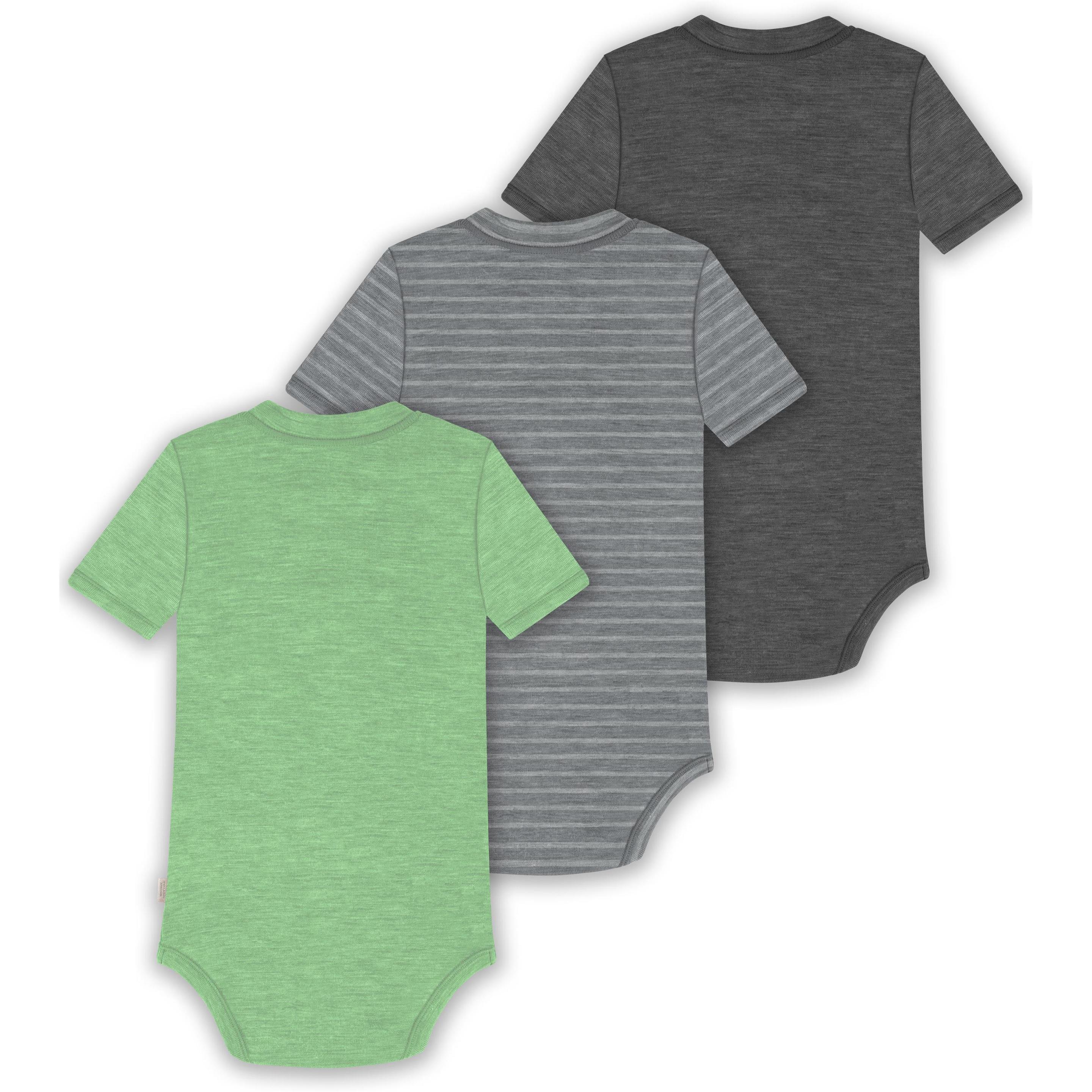 Thumbnail - Normani, Herren, Body, 3er Set Baby Merino Kurzarmbody „Tihoi" - 9323, Grau, (68)