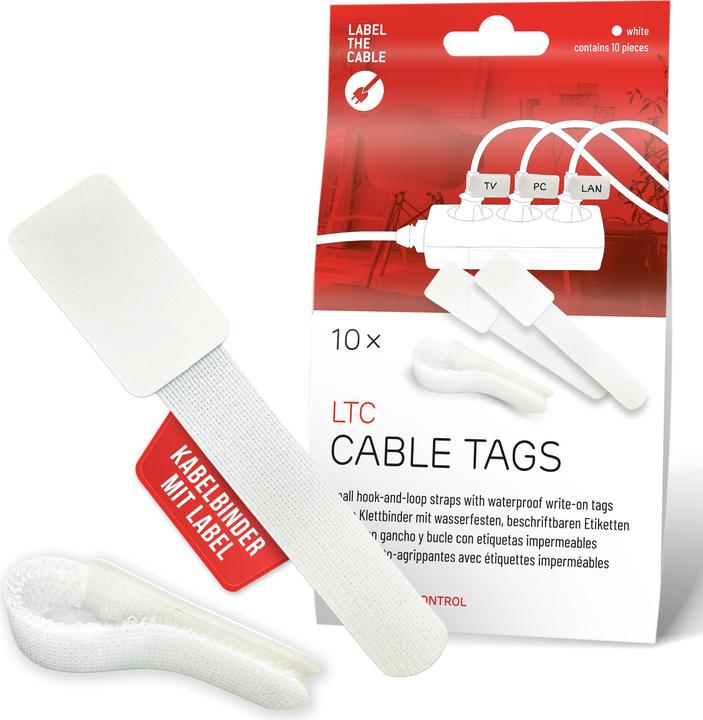 Label-the-cable LTC CABLE TAGS, Klett Kabelfahnen beschriftbar 10er Set weiss (Klettkabelbinder, 10 Stk.)