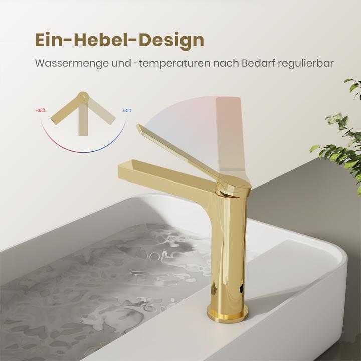 Produktbild Emke Wasserhahn Bad, Champagnergold, Mischbatterie Waschbecken, Messing, Keramikkartusche, einfache Insta