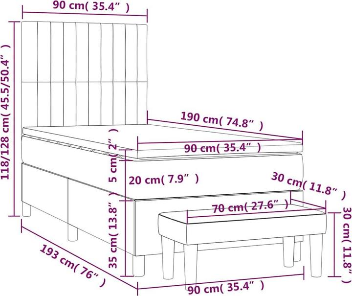 Actual product image vidaXL Boxspringbett (90 x 190 cm)