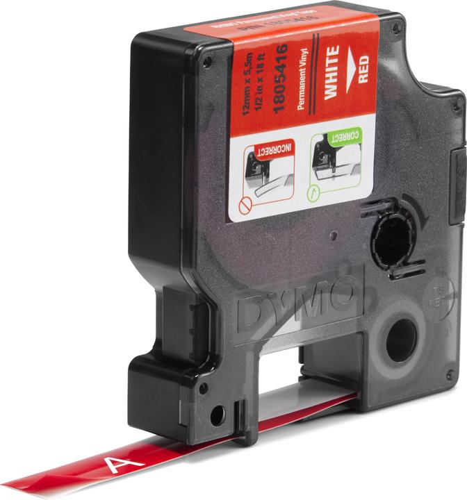 Produktbild Dymo Rhino 12mm weiß auf rot Vinyl (1.20 cm, Rot)