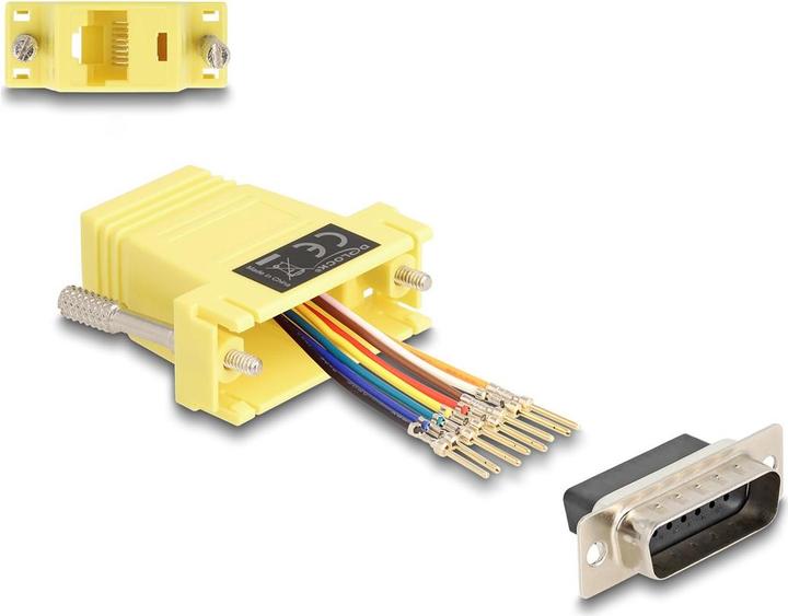 Actual product image Delock D-Sub 15 pin plug to RJ45 socket mounting kit yellow