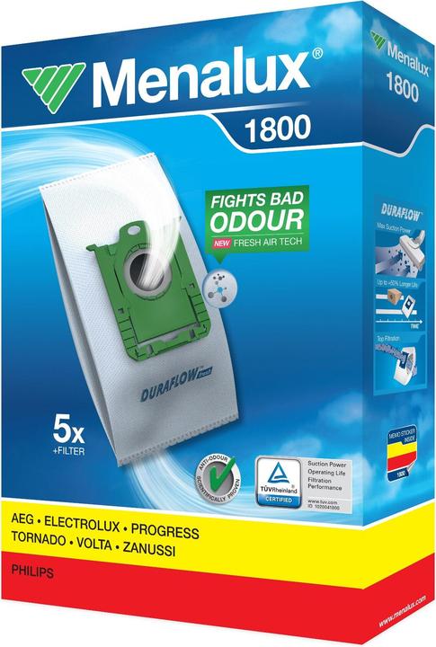 Menalux 1800, 5 stofzuigerzakken, Duraflow Fresh met Anti-Odour, Geschikt voor s-Bag, UltraSilenc (5 x)