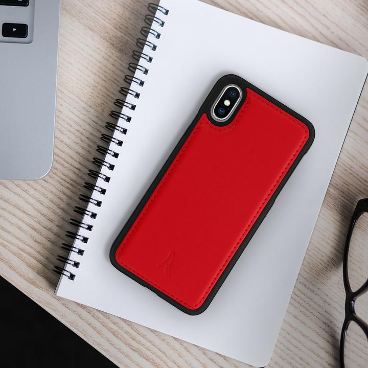 Produktbild Akashi Schutzhülle aus Echtleder stoss- kratzfest für Apple iPhone X / XS – Rot (Apple iPhone X, Apple iPhone XS)