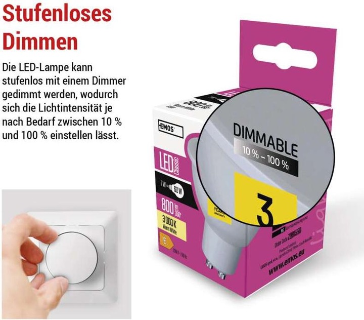 Produktbild Emos LED Lampe Classic (GU10, 7 W, 800 lm, 1 x, E)