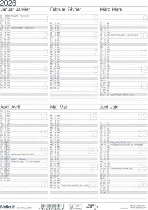 Biella Blackboard calendar I (21 x 29.7 cm, No binding, German, French)