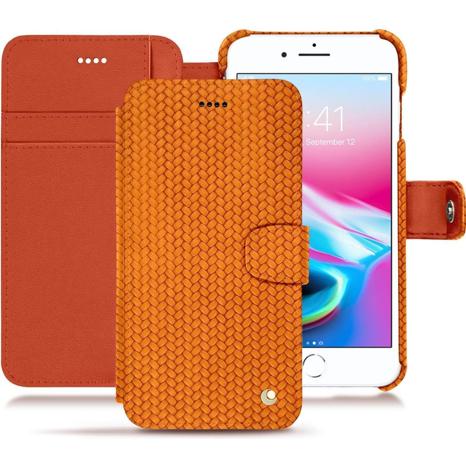 Noreve Lederschutzhülle Wallet (Apple iPhone 8 Plus), Smartphone Hülle, Orange
