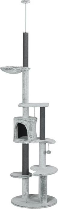 Actual product image Swisshandel24 Scratching post ceiling high, 225-255 cm with cat cave, scratching posts, basket, play ball, grey (Grey)