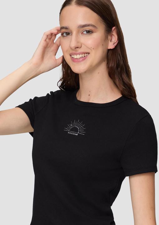Produktbild S.Oliver T-Shirt Geripptes T-Shirt im Slim Fit mit Stickerei (M)