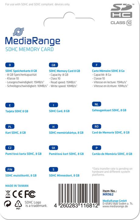 Immagine prodotto MediaRange Scheda di memoria flash (8 GB, SDHC, U1)