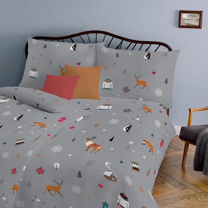 Produktbild Fleuresse Mako-Satin Bettwäsche Milano Winteridylle grau (Bettwäsche Set, 155x220 cm + 80x80 cm)