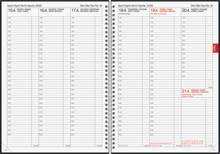Produktbild BRUNNEN 1076365906 | Buchkalender Mod. 763 2026 | A4, Kunststoff, vulkanschwarz (A4, Französisch, Englisch, Deutsch, Italienisch)