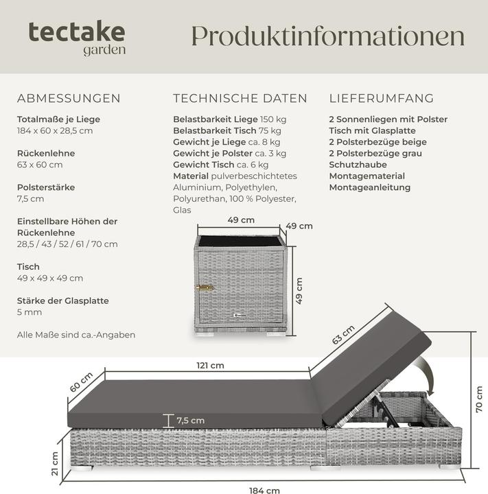 Actual product image tectake Sunbeds (184 cm)