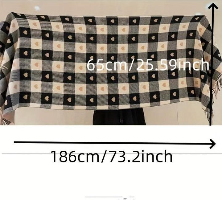 Image du produit Only-Bags.Store Écharpe à motif de coeur double face, écharpe chaude à carreaux pour l'hiver, écharpe douillette