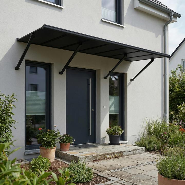 Actual product image Palram Canopia | Augustine 8.5ft Door Awning Black Structure / Opaque Grey Panels