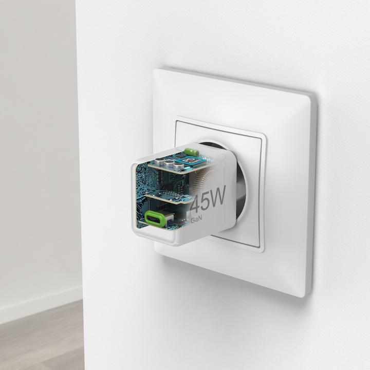 Image du produit Hama Chargeur rapide, USB-C, PD/QC/GaN, super-mini-chargeur, 45 W, blanc (45 W, 1 portion)