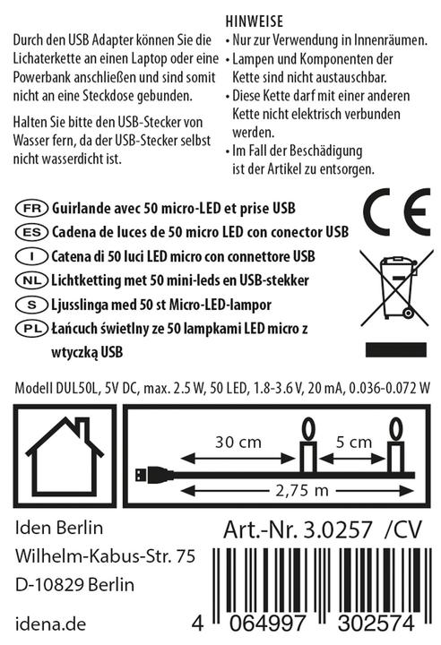 Produktbild Idena Lichterkette 50 Micro LED ww USB (2.75 m)
