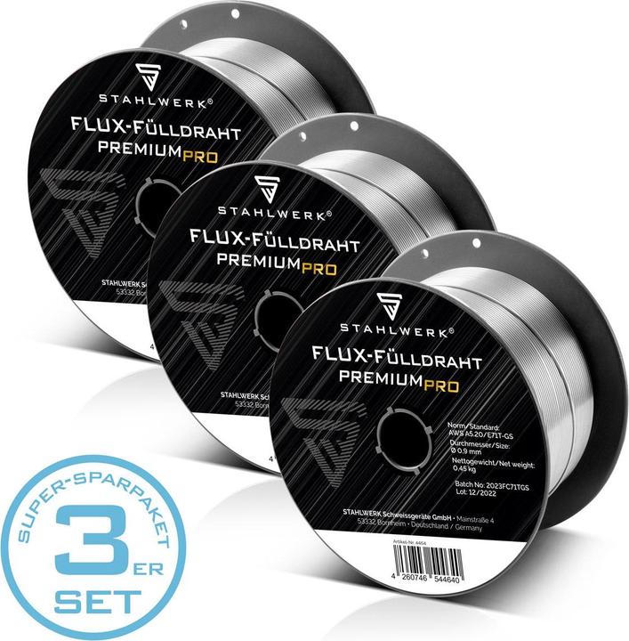 Produktbild Stahlwerk Schweissdraht MIG MAG Premium Fülldraht 3er Set E71T-GS Ø0,9mm 0,45kg